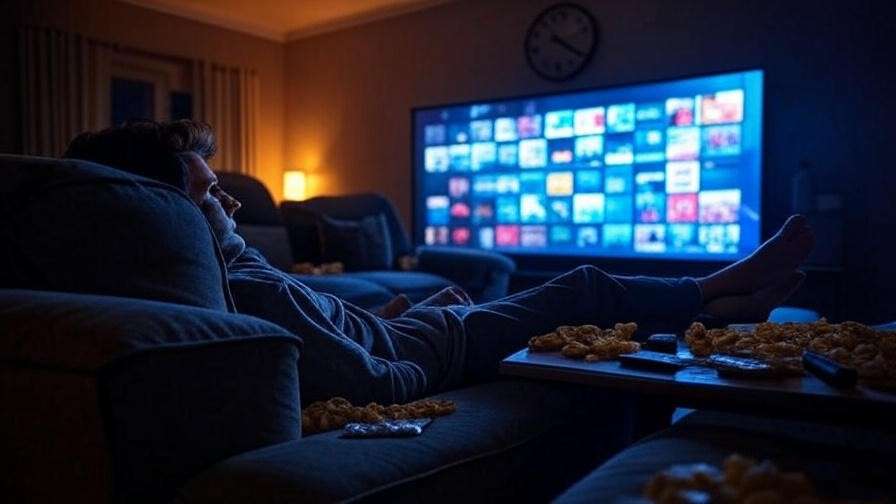 Late-night binge-watching on TV disrupting sleep schedule and circadian rhythm. 