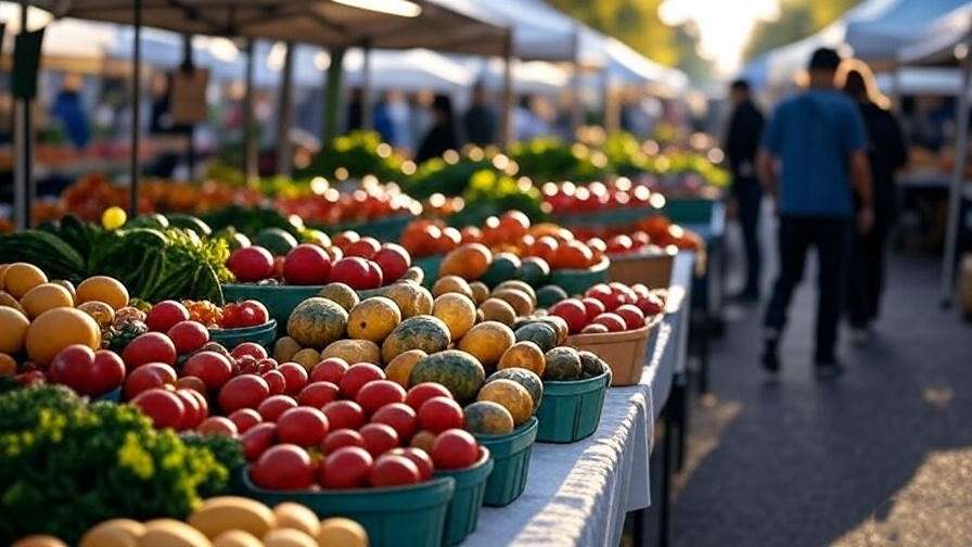 Colorful seasonal produce at a farmers’ market for a happy garden menu.