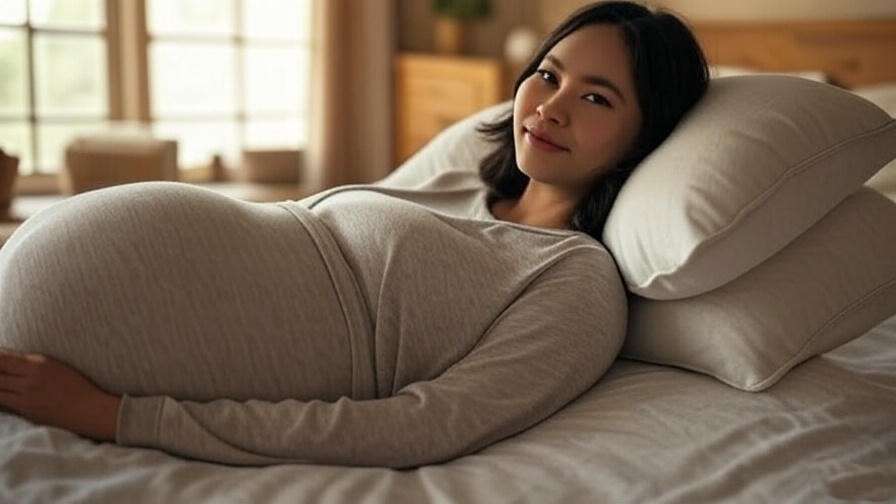 Pregnant woman in elevated hips position with pillows to turn breech baby naturally
