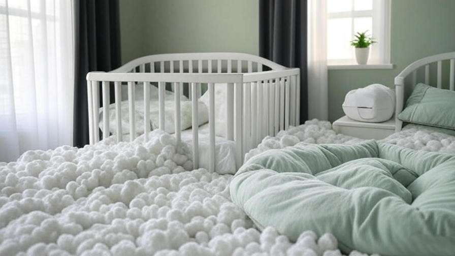 Nursery with white noise machine and organic cotton bedding