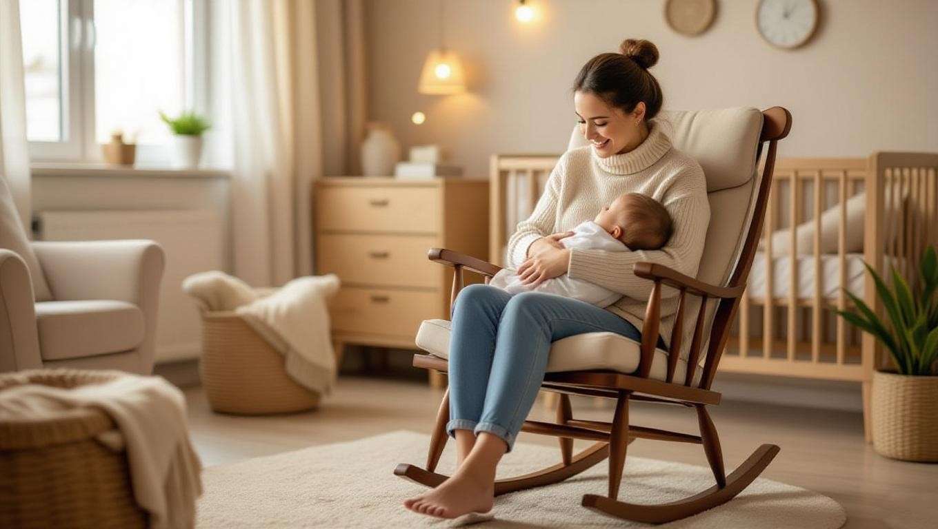 Parent rocking baby in a cozy nursery for emotional bonding