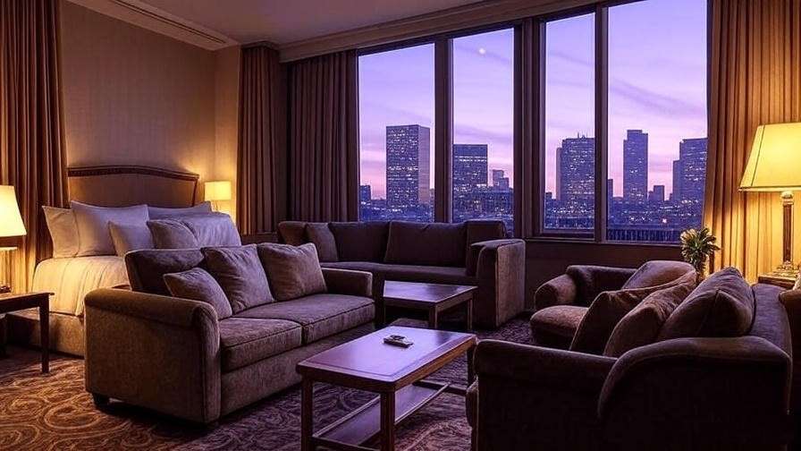 Cozy hotel suite with Boston skyline view for family travel near Logan Airport