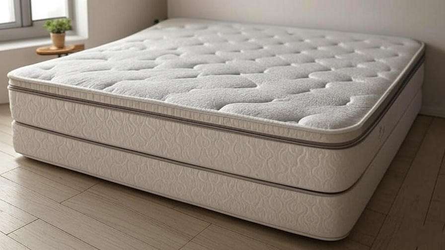 Close-up of a natural latex mattress with organic cotton cover in a minimalist bedroom, highlighting eco-friendly sleep solutions.
