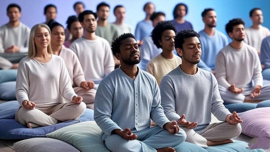 Diverse group meditating in virtual community for Baileys Deep Sleep Therapy consistency.