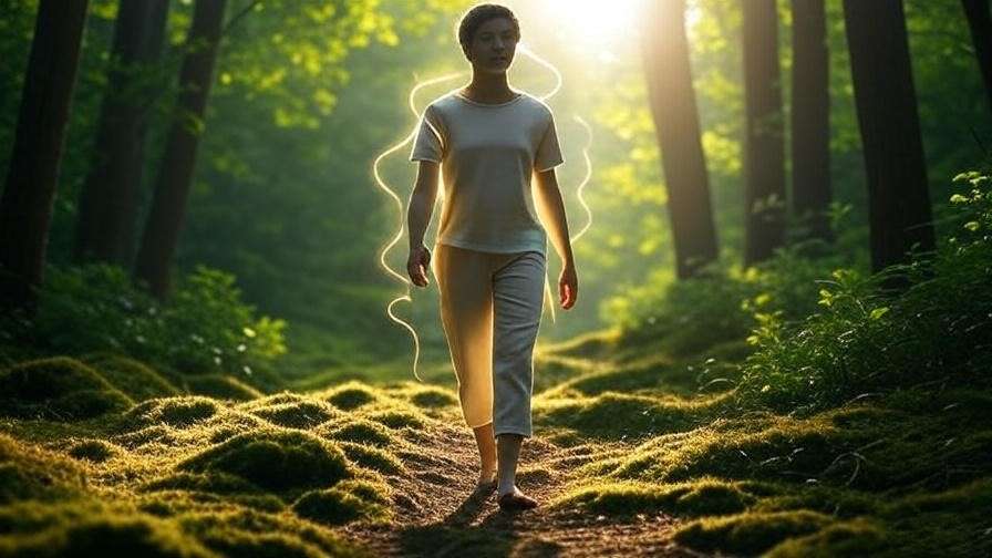 Person practicing mindful walking in nature for integrating Gotama's mindfulness daily.
