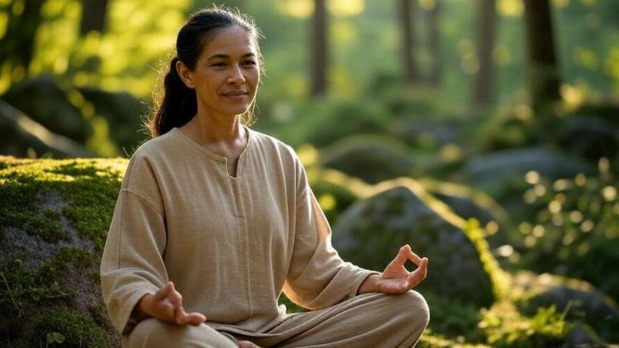 Advanced meditator practicing loving-kindness in a tranquil forest