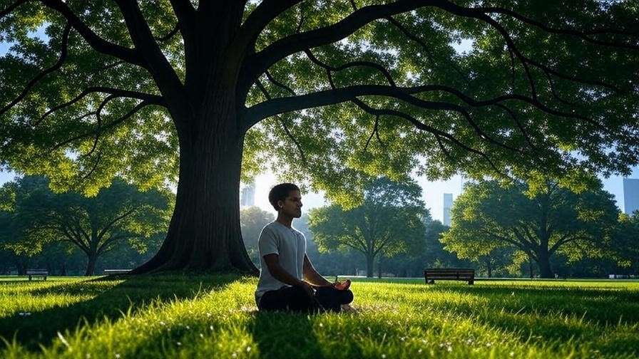 Person practicing Walden meditation in an urban park, adapting mindfulness to city life.