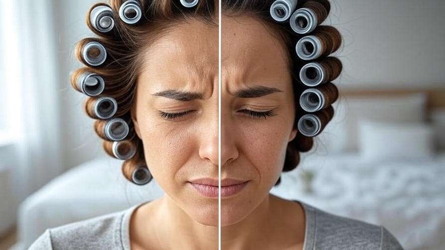Comparison of over-tightened vs properly secured hair rollers for scalp comfort.