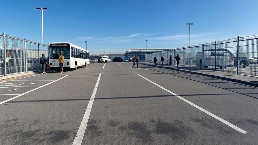 Secure parking lot with shuttle bus near Logan Airport.