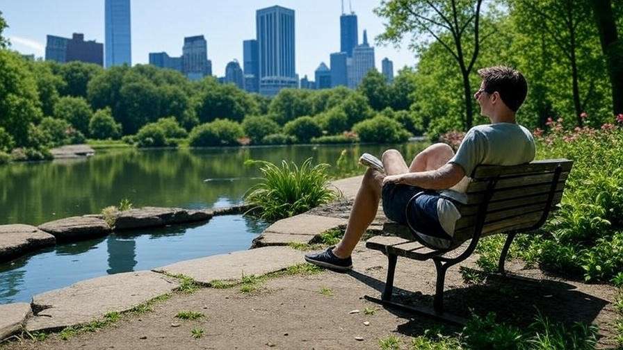 Person relaxing by a pond in an urban park as an alternative for fishing sleep.