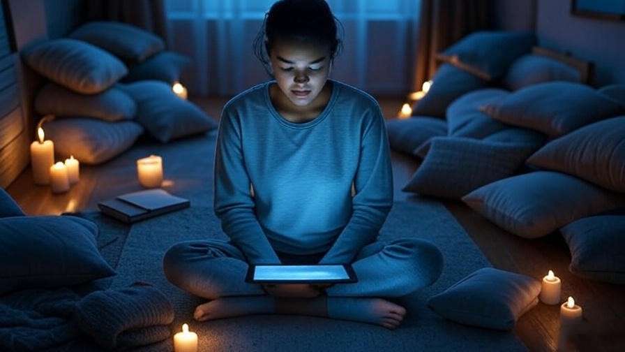 Evening ritual using oneframework to reduce blue light for better sleep. 