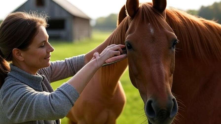 Person brushing horse during equine therapy at Gloucester County Dream Park.