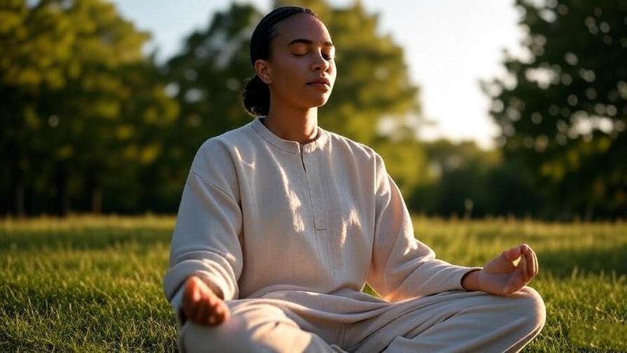 Visual guide of a person performing a 5-minute grounding meditation sequence in nature.