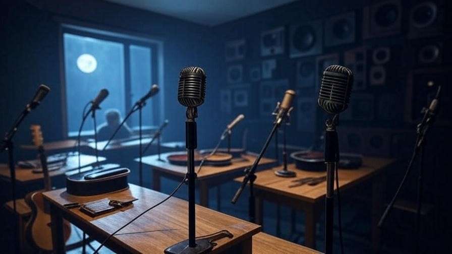 Vintage recording studio evoking Neil Young's creative inspiration for Sleeps with Angels album.
