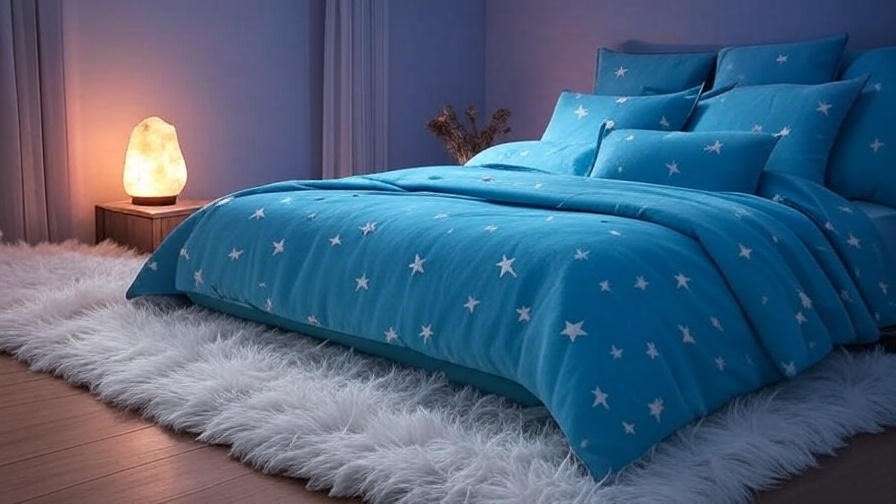 Stylish bedroom with Gloriana’s Dream Collection Stars Turquoise Fabric, accent pillows, and minimalist decor.