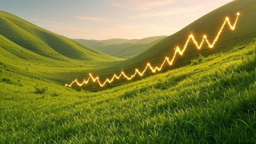 Upward-trending graph symbolizing the growth of the wellness industry in a serene valley landscape.