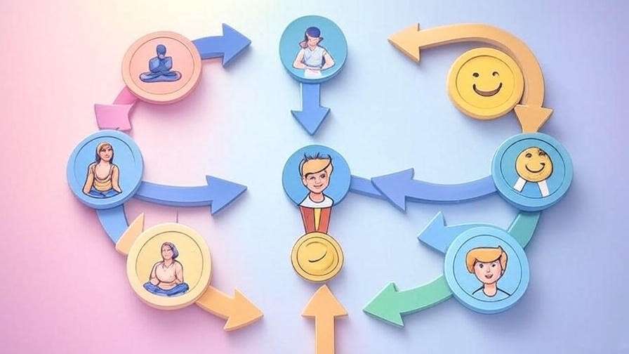 Cycle diagram of meditation, willpower, goal achievement, and happiness feedback loop, symbolizing well-being.