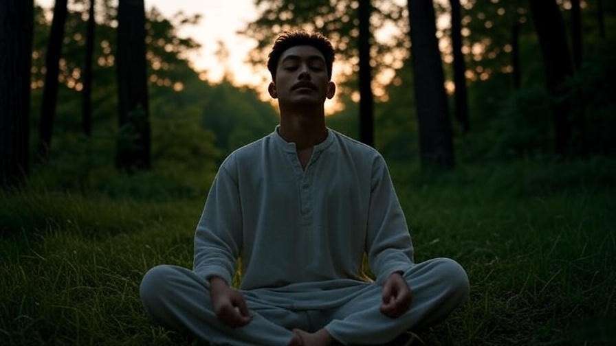 Person meditating in a forest clearing at dusk for spiritual growth.