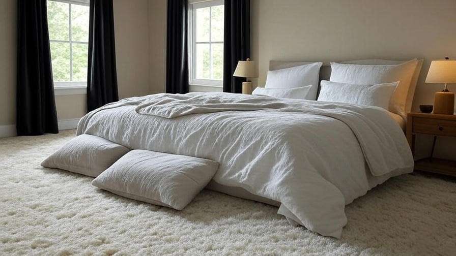 Holistic bedroom with Dream Weaver Carpet, blackout curtains, and diffuser.