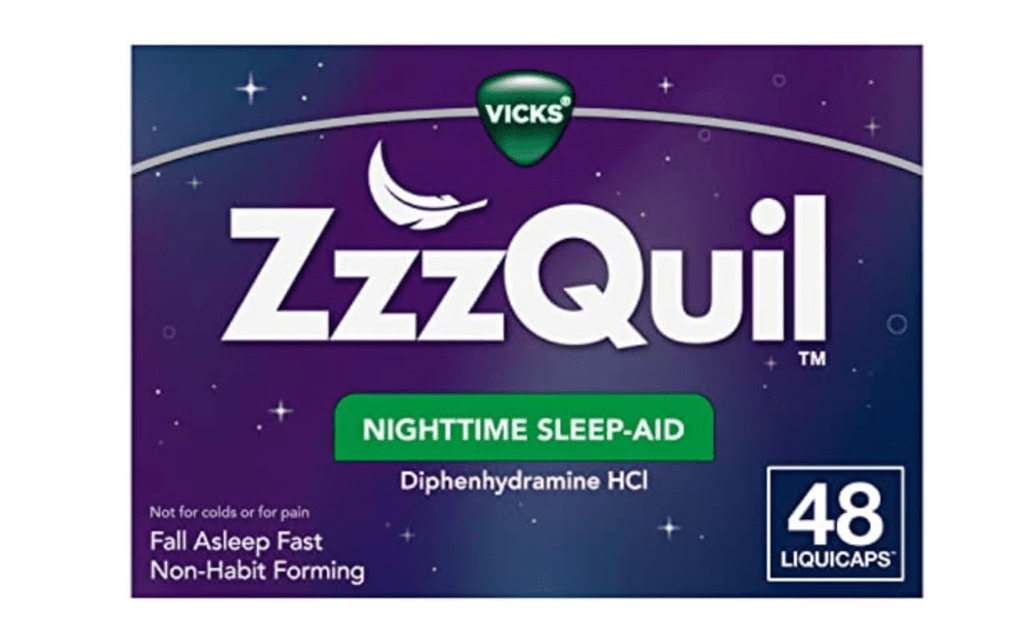  ZzzQuil, Nighttime Sleep Aid LiquiCaps, 25 mg Diphenhydramine HCl.