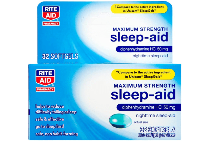  Rite Aid Sleep Aid, Maximum Strength, Diphenhydramine HCI 50 mg Liquid Softgels.