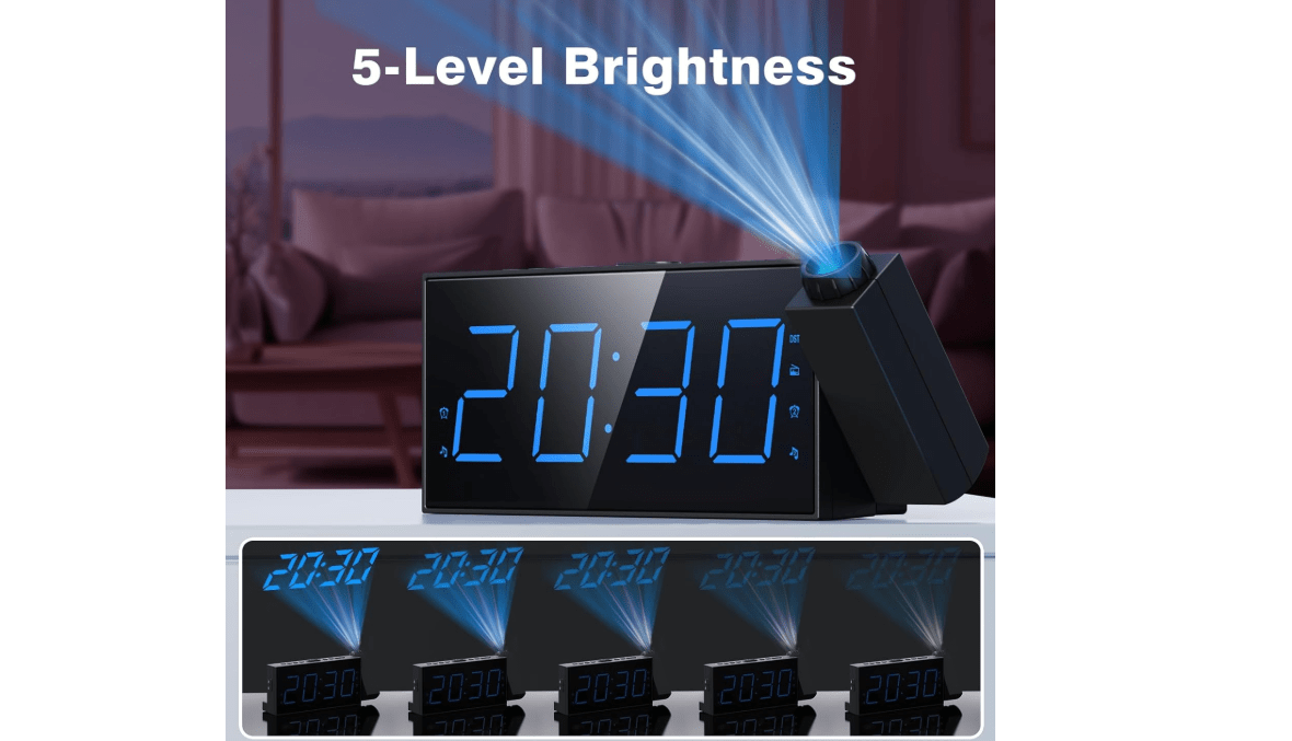 
Mesqool FM Radio Projection Alarm Clock for Bedroom, Large LED Display with Dimmer, Dual Alarms.