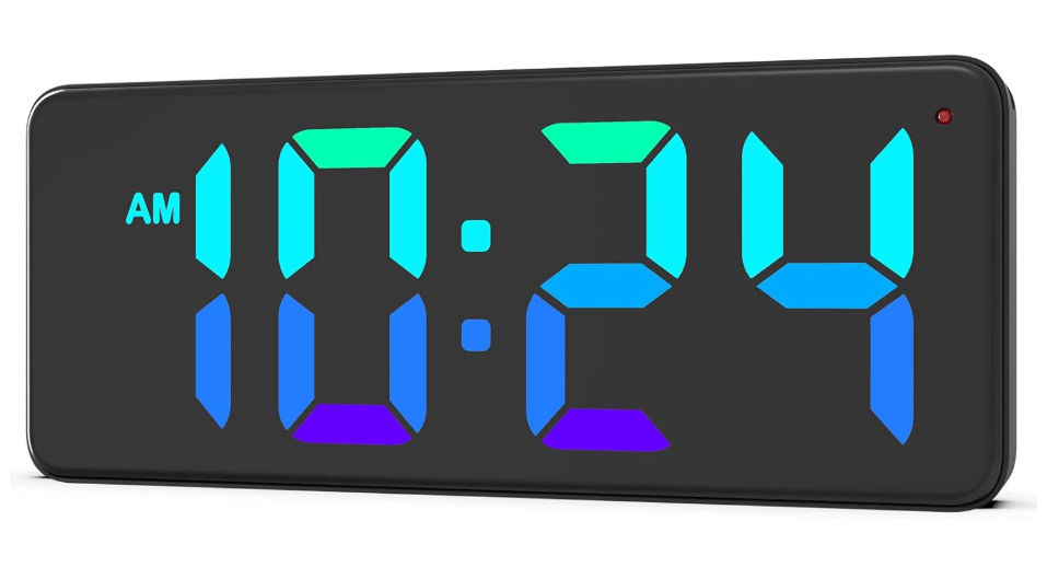LED Digital Wall Clock with Dynamic RGB Display, Big Digits, Auto-Brightness, 12/24Hr Format, Modern Electric Small Silent Wall Clock for Living Room,...
