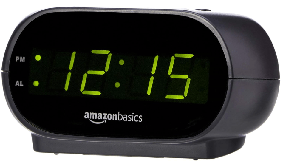 Amazon Basics Small Digital Oval Alarm Clock With LED Display, Nightlight & Battery Backup, Black, 4.5 x 3.5 x 2.4 Inches
