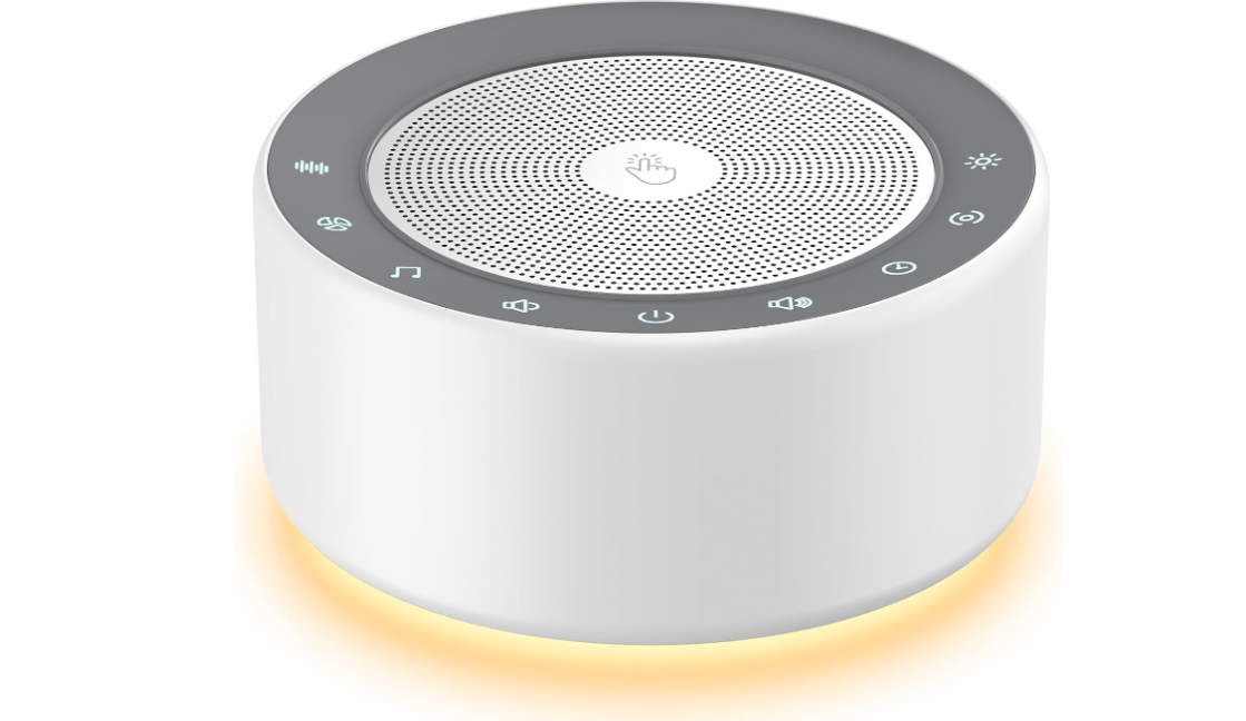 Kipcush White Noise Sound Machine with Nursery Lamp, Mood Lighting, 7 Colour Night Light, 30 Soothing Sounds for Baby/Adult. Timer, Plug in, Memory Function...
