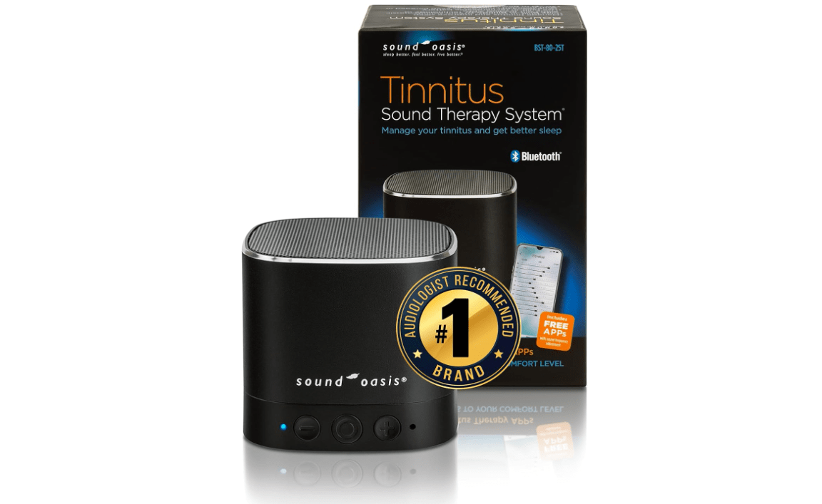 Sound Oasis® Bluetooth® Tinnitus Sound Therapy System® - Sleep Better, Manage and Mask Tinnitus, 25 Built-in Sounds for Tinnitus Relief, 12-Hour Sound Duration

