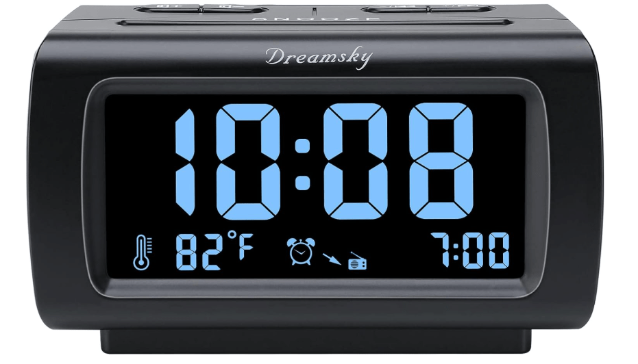 DreamSky Alarm Clock Radios for Bedrooms with Battery Backup, Large Big Numbers with Brightness Dimmer, USB Port, Bedside Digital FM Radio with Sleep Timer,...