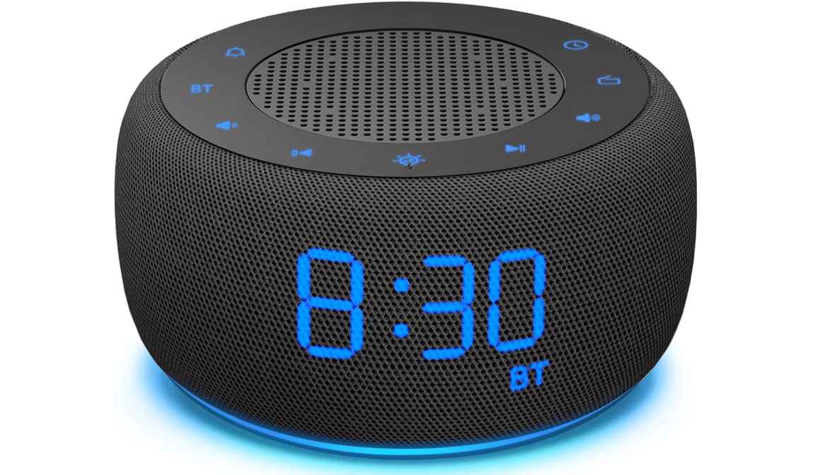 BUFFBEE Bluetooth Speaker Alarm Clock with FM Radio - High Fidelity Sound, Full Range Dimmer, Plugged in Alarm Clock Radio for Bedroom