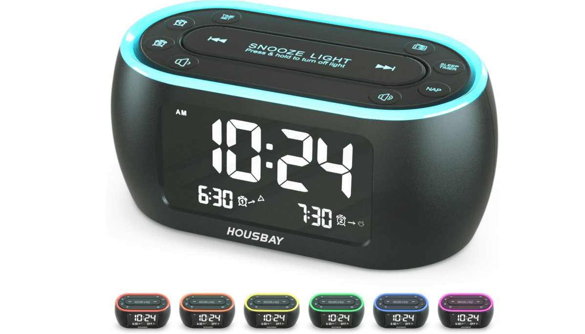 HOUSBAY Glow Small Alarm Clock Radio for Bedrooms with 7 Color Night Light, Dual Alarm, Dimmer, USB Charger, Battery Backup, Nap Timer, FM Radio with...
