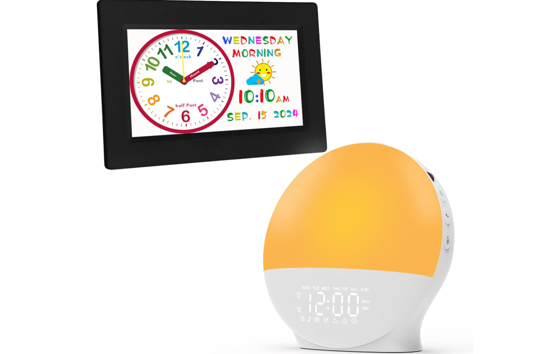 MASSII Digital Teaching Clock Talking Time + Wake Up Light Sunrise Sound Machine for Kids Room
