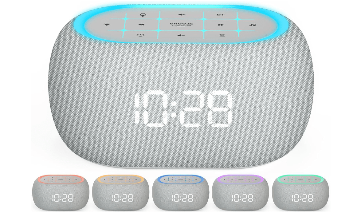 ANJANK White Noise Sound Machine Alarm Clock with Bluetooth Speaker, 21 Relaxing Sounds, 7 Night Lights,0-100% Dimmer/Sleep Timer/30-Level Volume Control...
