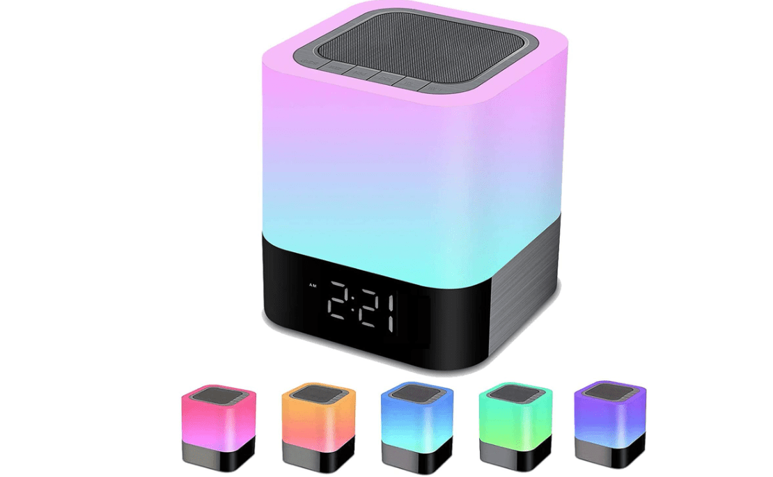 KPR Night Lights Bluetooth Speaker, Alarm Clock Touch Sensor Dimmable Multi-Color Changing Bedside Lamp, MP3 Player, Wireless
