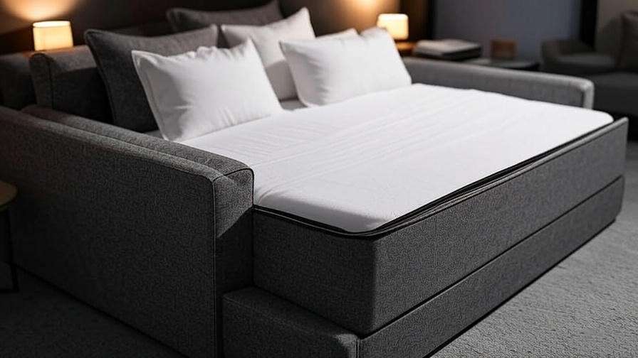 Coddle Aria Fabric Sleeper Sofa with Chaise pull-out bed providing comfortable guest sleep support.
