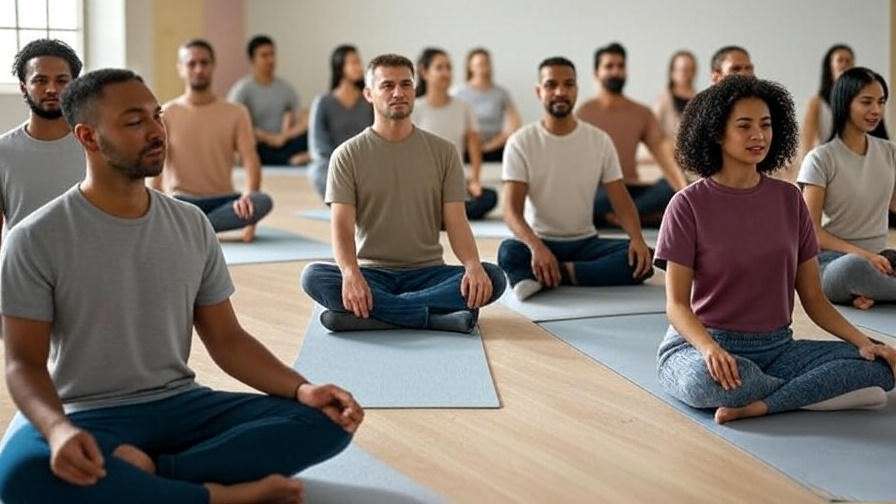 Group participating in a guided meditation class in Long Beach.