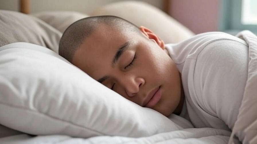 Person sleeping peacefully with healthy scalp after wellness routine.