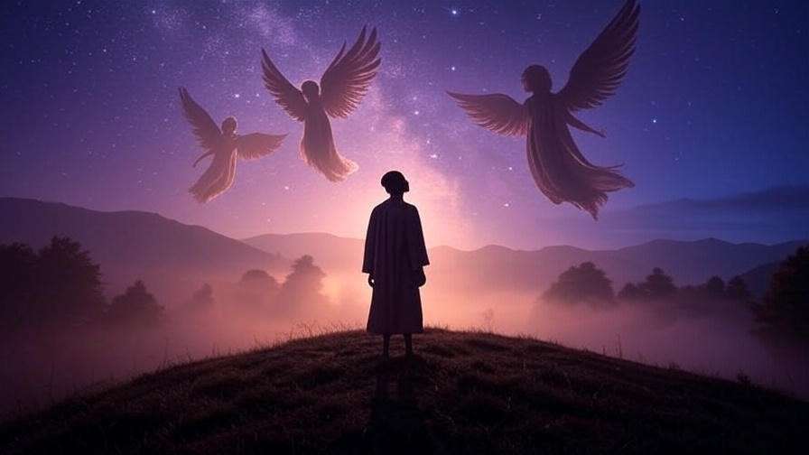 Surreal dreamscape symbolizing angels and sleep in Neil Young Sleeps with Angels lyrics.