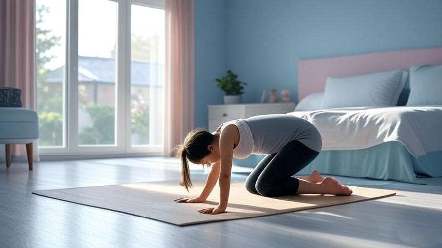 Person practicing yoga in peaceful bedroom with morning light