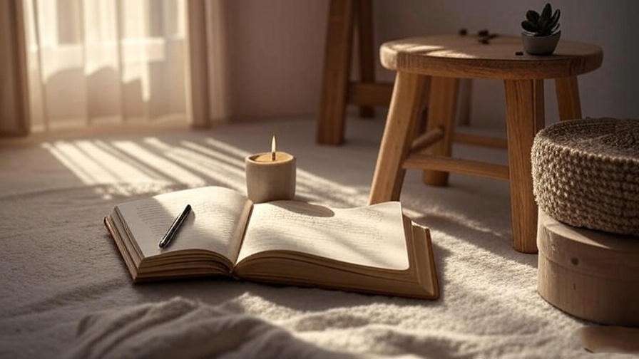 Cozy setup for daily Just for Today NA meditation routine with journal and candle.
