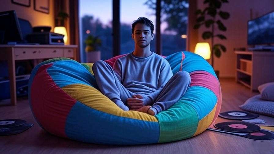 Cozy room with lo-fi beat visuals and meditating person, symbolizing modern relaxation.