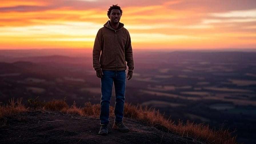 Person standing confidently on hilltop at sunset symbolizing self-worth.