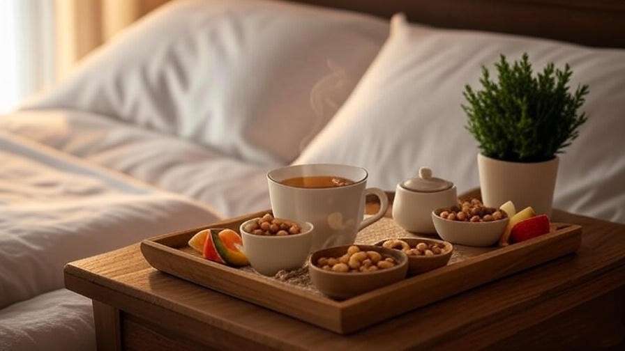 Cozy setup with herbal tea and healthy snacks for menstrual health support.