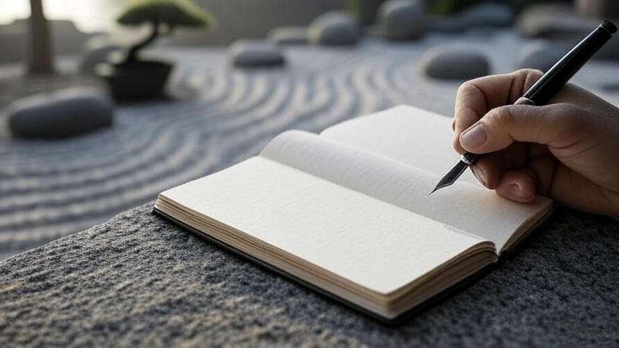  Hand journaling in zen garden for enhancing NA daily meditation reflection.

