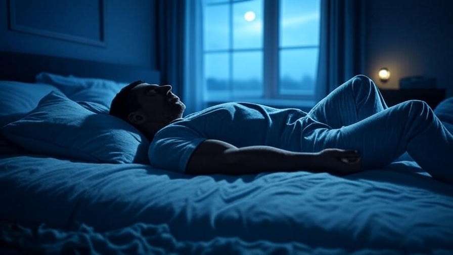 Person practicing progressive muscle relaxation in a moonlit bedroom.