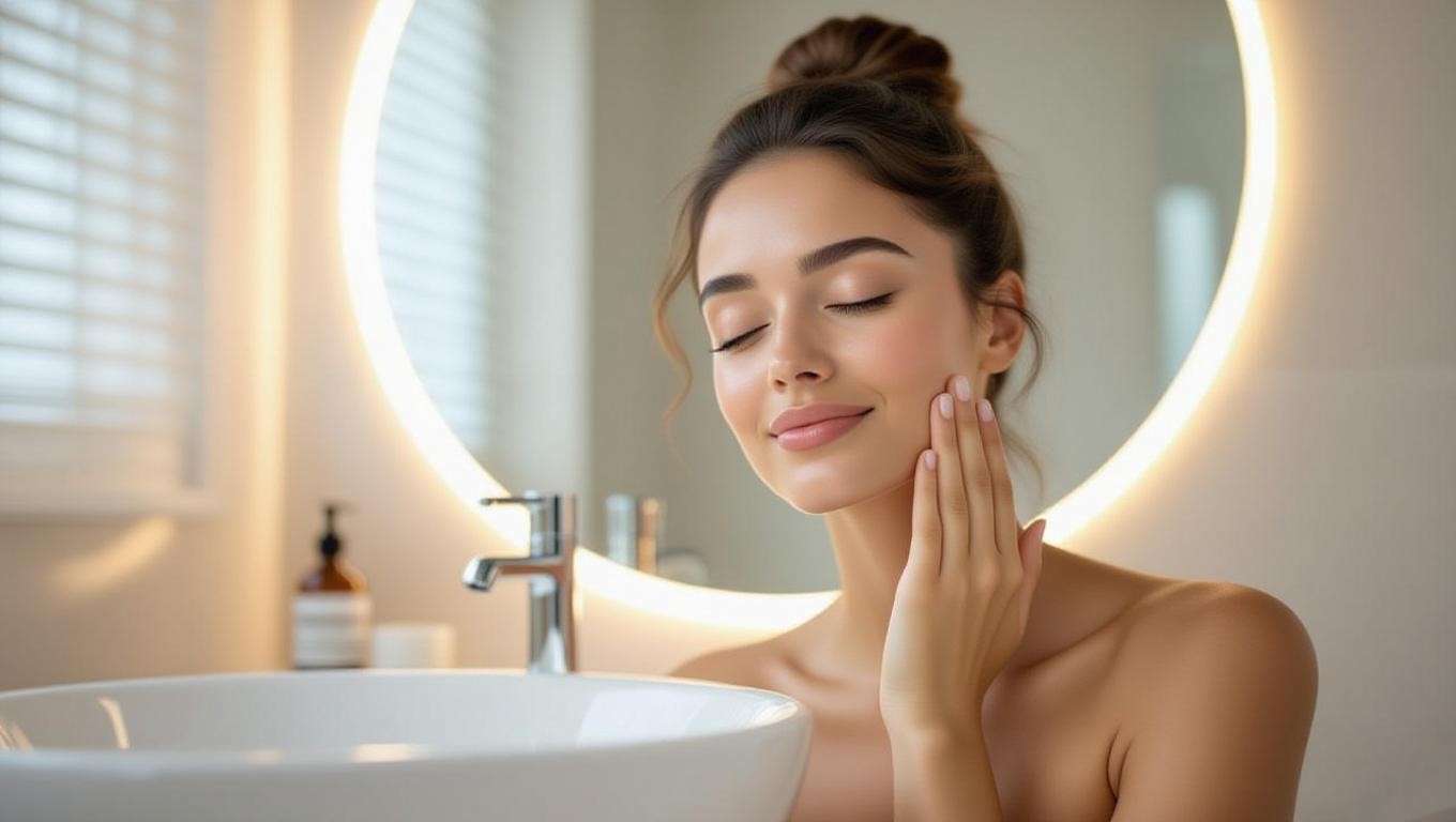 Person doing facial massage with natural oil for pre-sleep skincare to heal sleep scars