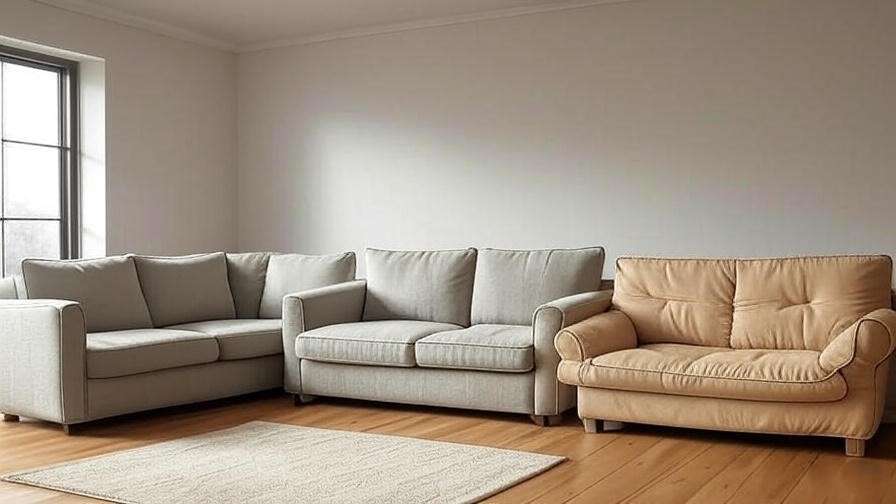 Comparison of queen sleeper sofa, full sleeper sofa, and futon in a minimalist living room.