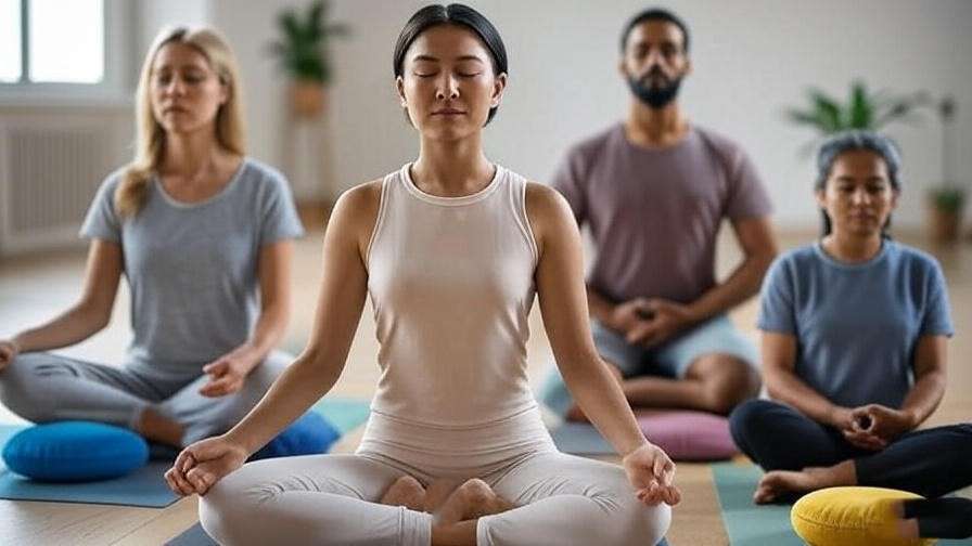 Diverse group meditating on Zafuko Meditation Cushions in various postures, showcasing comfort and inclusivity.
